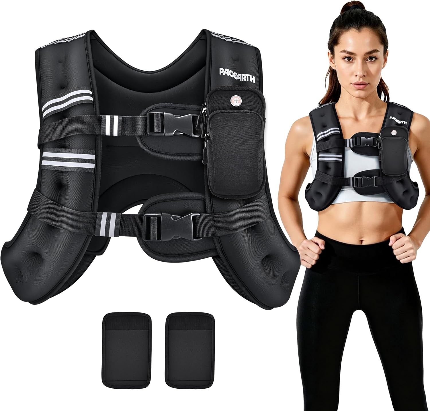 Weighted Vest with Ankle/Wrist Weights 6Lbs-30Lbs Body Weight Vest with Reflective Stripe, Size-Adjustable Workout Equipment for Strength Training, Walking, Jogging, Running for Men Women