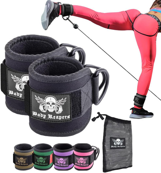 Gym Ankle Cuff Cable Attachment with Adjustable Velcro, Durable Double D-Rings & Cushioned Design for Glute, Leg & Lower Body Exercises, Comfortable Workout Straps & Ankle Cuff