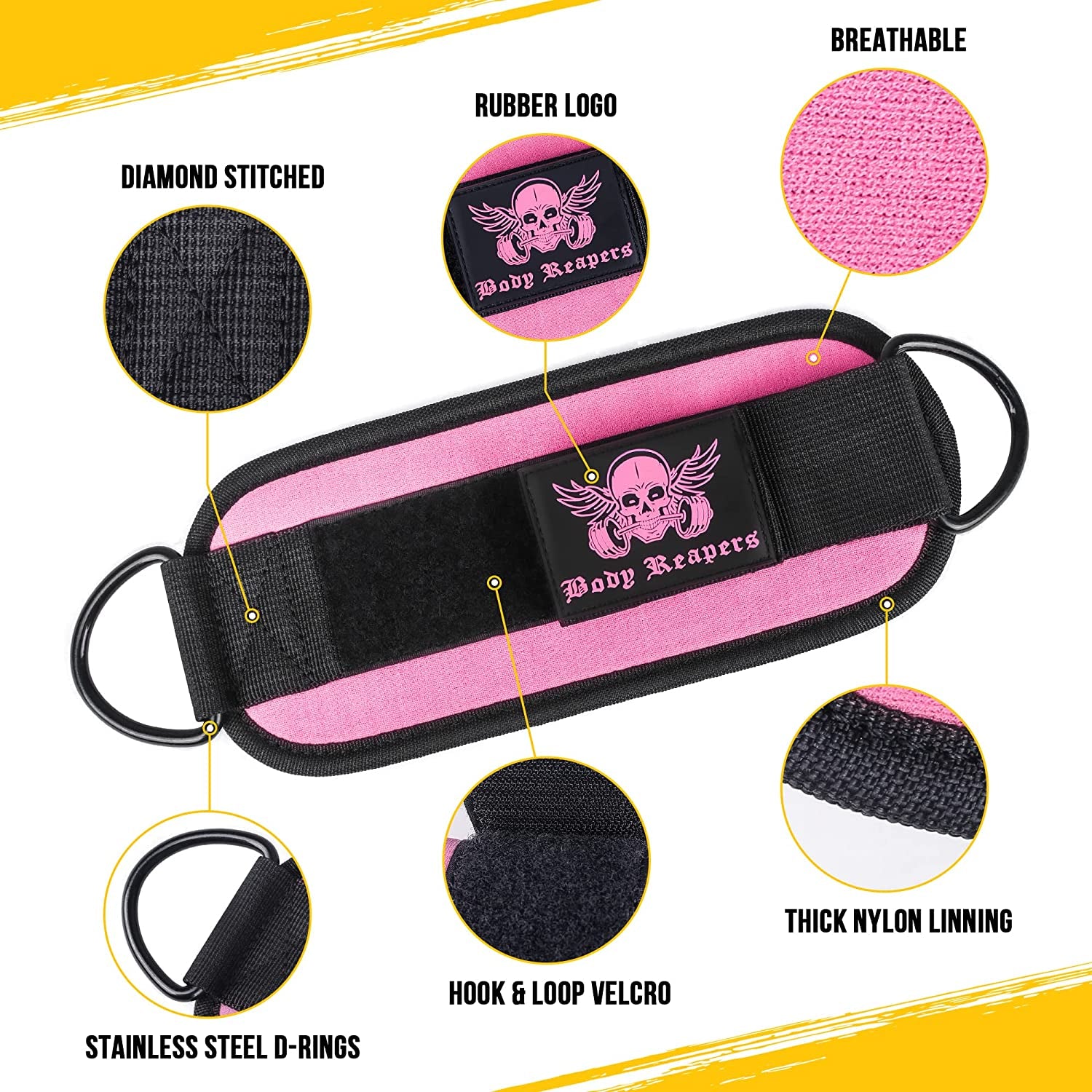 Gym Ankle Cuff Cable Attachment with Adjustable Velcro, Durable Double D-Rings & Cushioned Design for Glute, Leg & Lower Body Exercises, Comfortable Workout Straps & Ankle Cuff